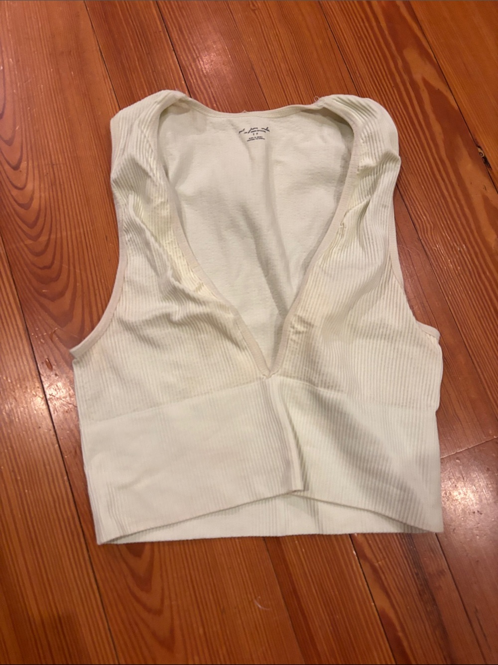 Urban Outfitters Cream Ribbed V-Neck Crop Top